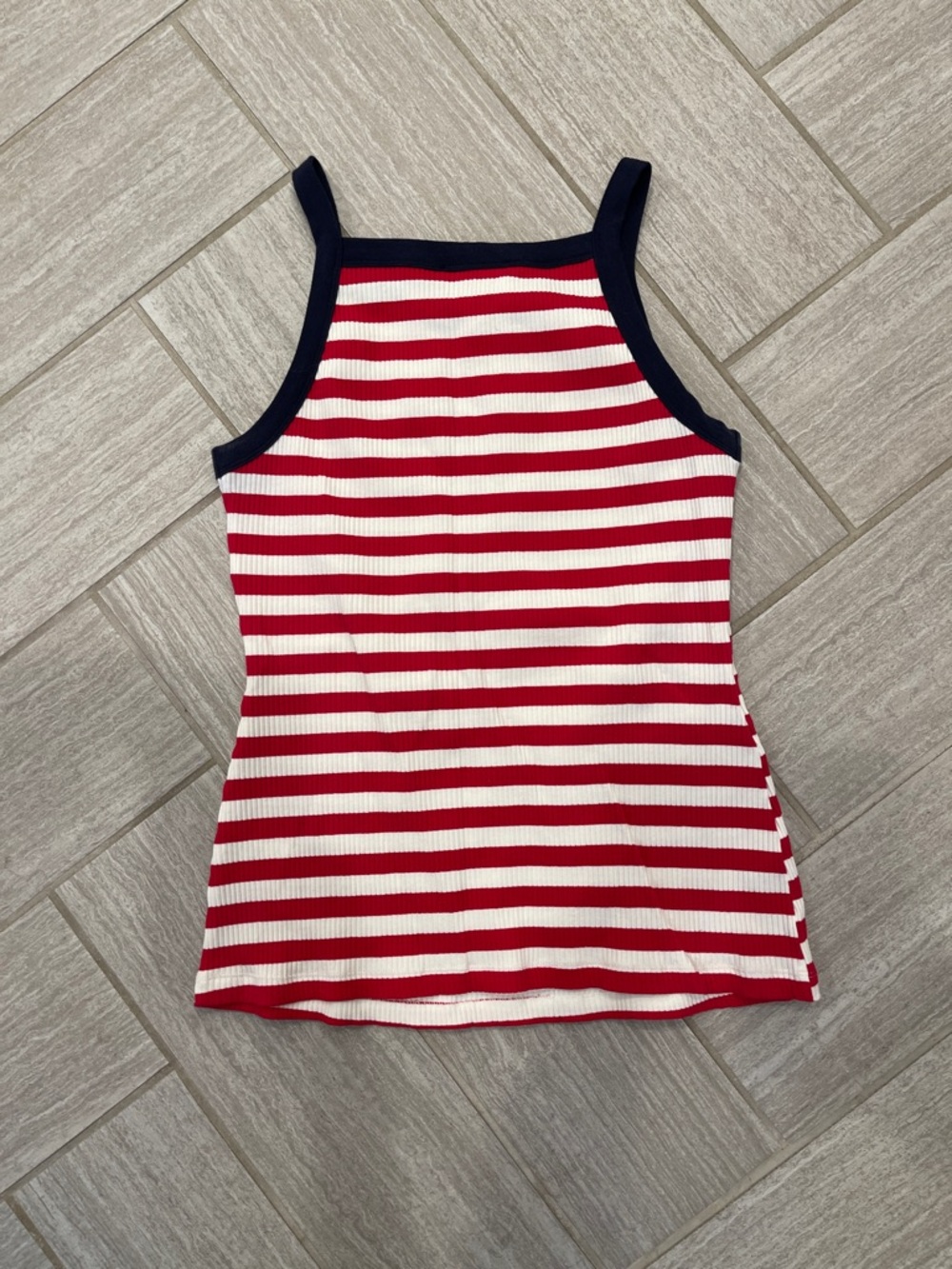 Doe & Rae Red and White Striped Tank with Navy Trim - Picture 3 of 3